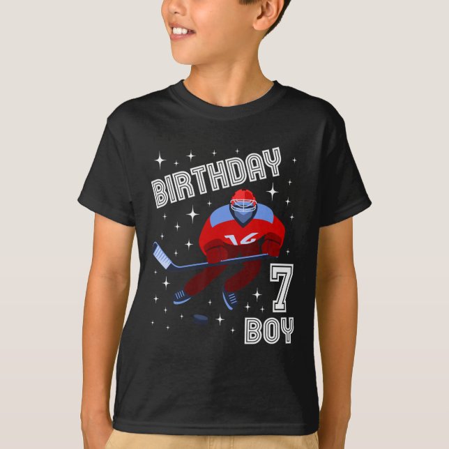 T-shirt 7e anniversaire Garçon Hockey sur glace 7 ans amus (Devant)