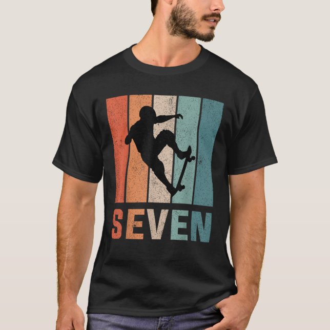 T-shirt 7e anniversaire Retro Skateboard Garçons Enfants 7 (Devant)