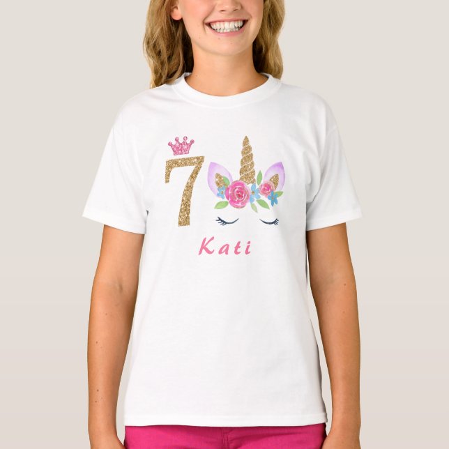 T-shirt 7e anniversaire Unicorn Dabbing nom personnalisé (Devant)