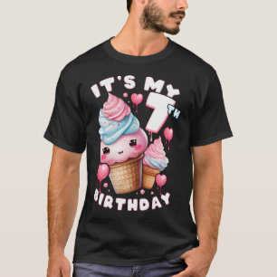 T-shirt 7E Fille Anniversaire 7 Ans Crème Glace Numéro 7