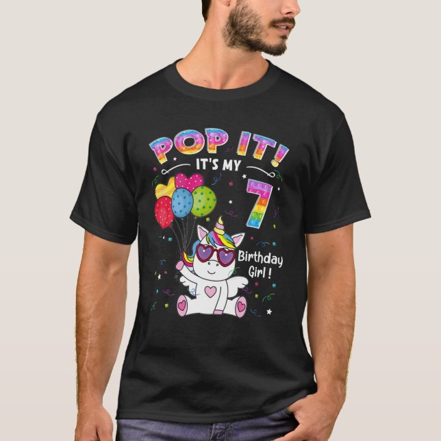 T-shirt 7E Jouet Fidget Pop It Unicorn Anniversaire Fille  (Devant)