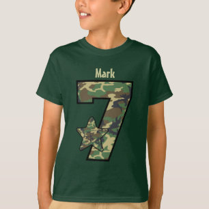 T-shirt 7ème Nom fait sur commande V01 de Camo de garçon