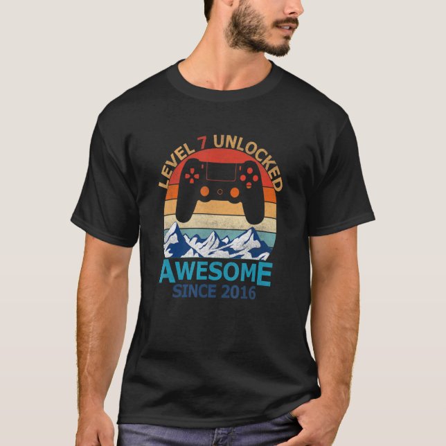 T-shirt 7th Birthday Boy Level 7 Unlocked Awesome 2016 Vid (Devant)