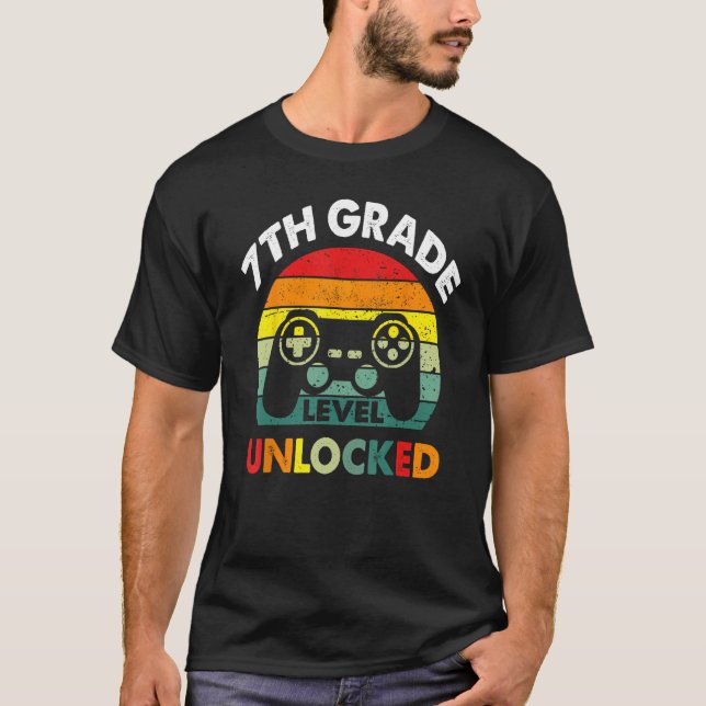 T-shirt 7th Grade Level Unlocked Gamer First Day Of School (Devant)