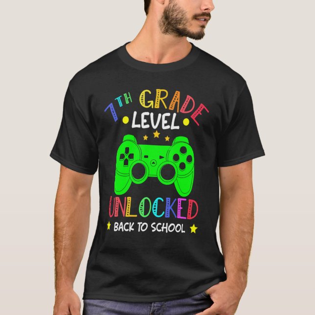 T-shirt 7th Grade Level Unlocked Video Game Back To School (Devant)