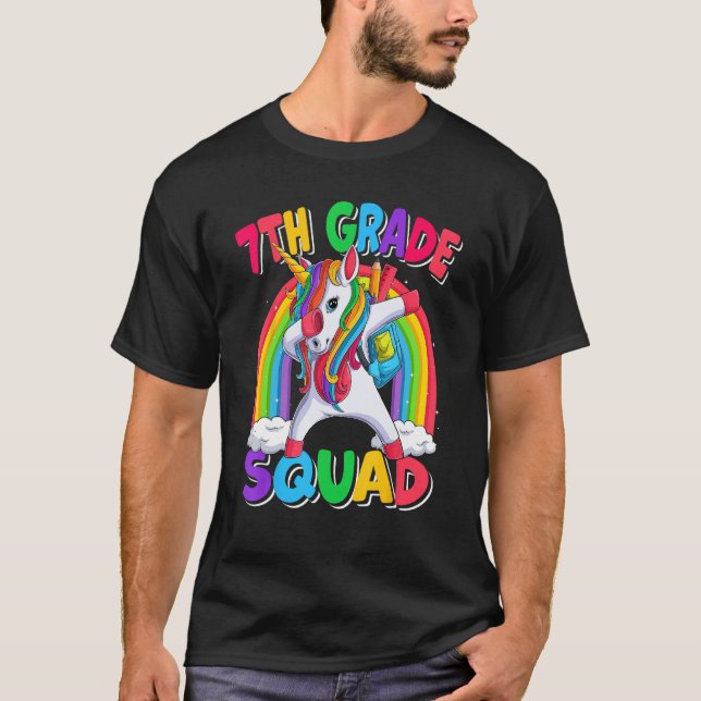 T-shirt 7th Grade Squad Dabbing Unicorn Back to School Kid (Devant)