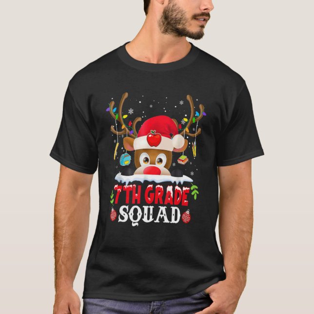 T-shirt 7th Grade Squad Plaid Reindeer Santa Hat Teacher C (Devant)