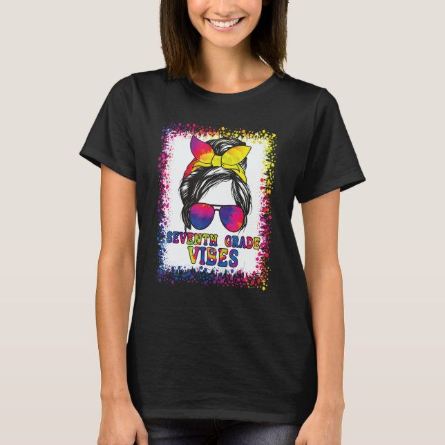 T-shirt 7th Grade Vibes Messy Bun Back To School Kids Girl (Devant)