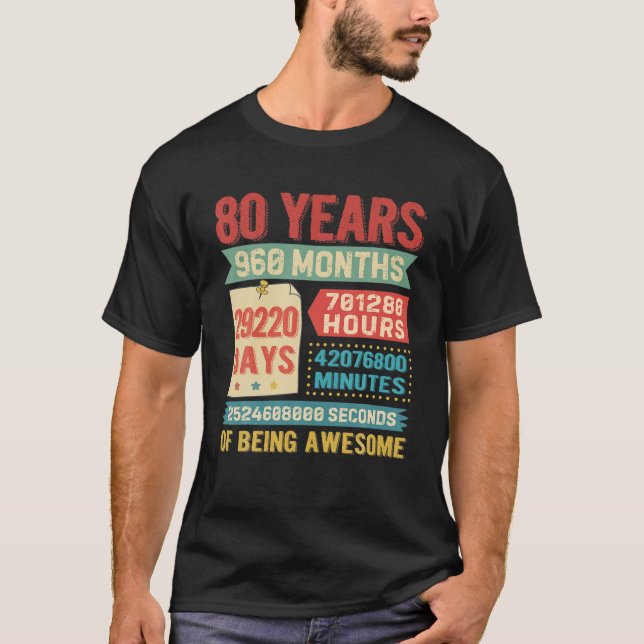 T-shirt 80 Ans 80E Anniversaire Décorations Bda (Devant)