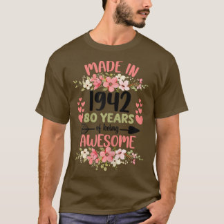 T-shirt 80 Ans 80e Anniversaire Né en 1942 Femme Fille