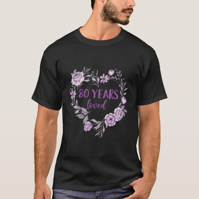 T-shirt 80 Ans Aimés Pour Floral Violet (Devant)