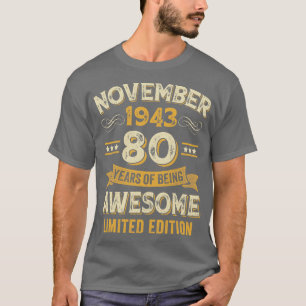 T-shirt 80 Ans Vintage novembre 1943 80e anniversaire