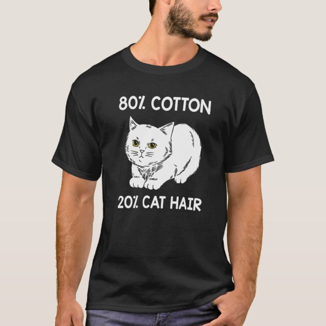 T-shirt 80 Coton 20 Poils de Chat  Propriétaire de Chat Bl (Devant)