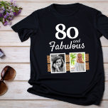 T-shirt 80 et Fabulous Gold Parties scintillant 2 Photo 80<br><div class="desc">80 et Fabulous Gold Parties scintillant 2 Photo 80th Birthday T-shirt. T-shirt noir personnalisé avec 2 photos. Ajoutez vos photos - vous pouvez utiliser une photo ancienne et nouvelle.</div>
