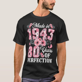 T-shirt 80 Fabriqué en 1943 Floral 80 ans drôle