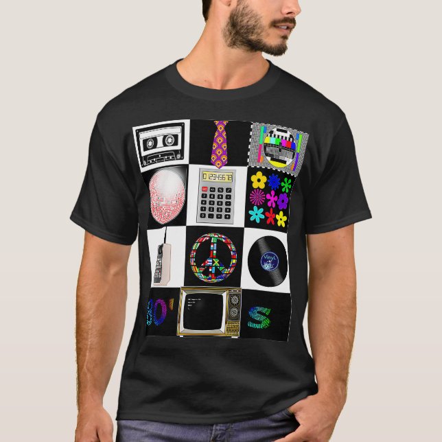 T-shirt 80 s Collage DiscoballMixtape CalculatorFlower (Devant)