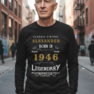 T-shirt 80e anniversaire 1946 Ajouter un nom Noir Or Légen