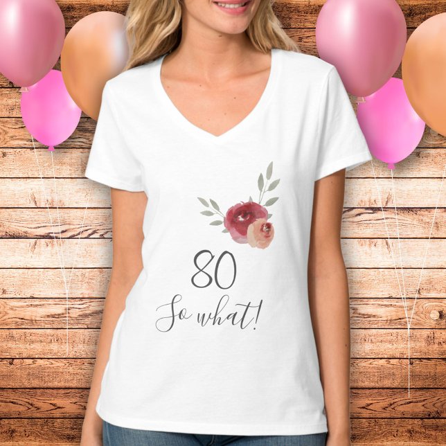 T-shirt 80e anniversaire amusant Script aquarelle Floral (Créateur téléchargé)