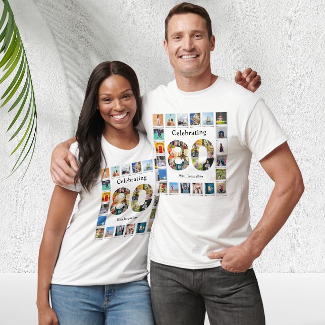 T-shirt 80e anniversaire Conception de votre propre photo  (Personalized 80th birthday tshirts with photo collage template.)