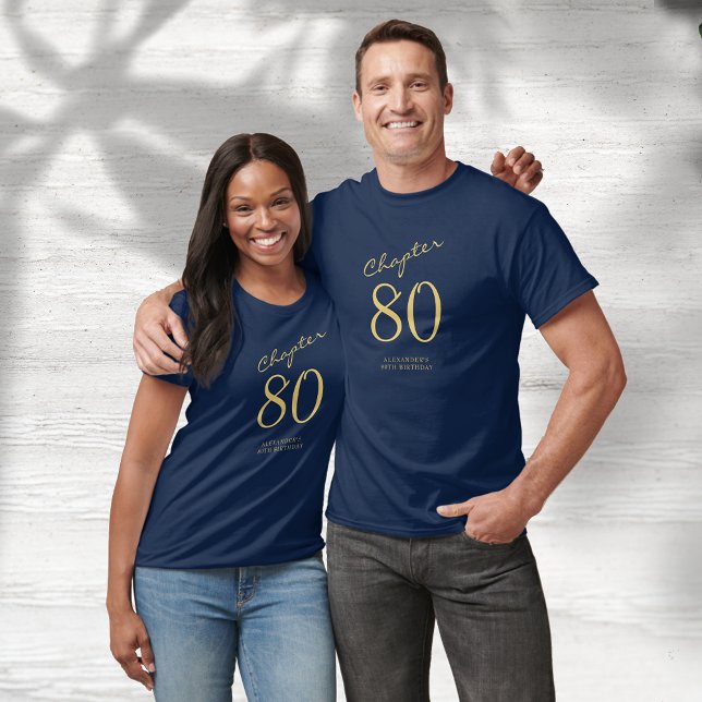 T-shirt 80e Anniversaire Gold Script Blue (Créateur téléchargé)