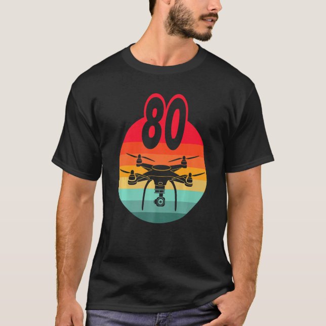 T-shirt 80e Anniversaire I Rétro Télécommande Drones Avec  (Devant)