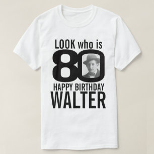 T-shirt 80e anniversaire look monochrome 80 photo et nom p