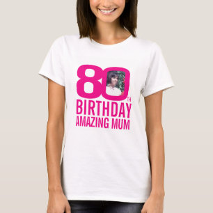 T-shirt 80e anniversaire rose nom personnalisé photo maman