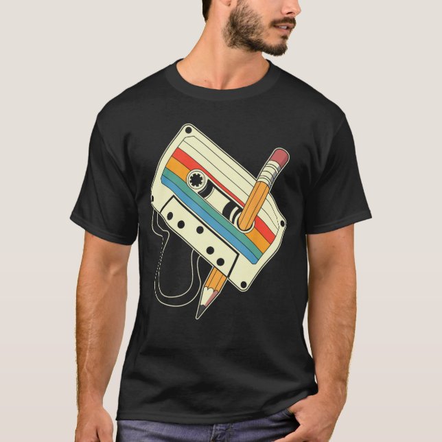 T-shirt 80s 90s Retro Music Mitape Cassetteape Pencil Nost (Devant)