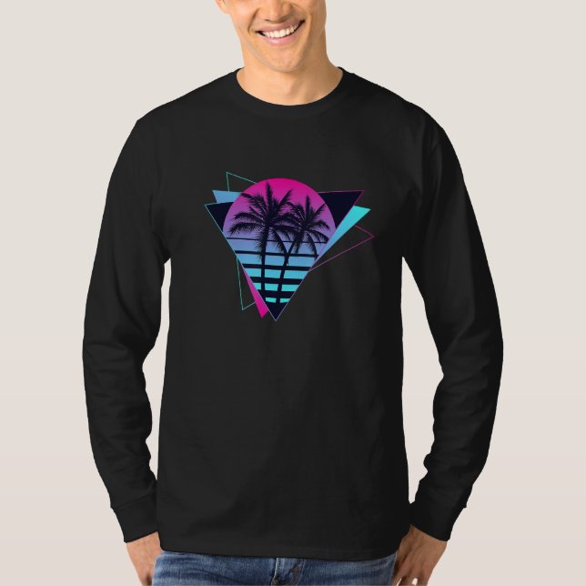 T-shirt 80s 90s Retro Sunset Palm Trees Vaporwave Aestheti (Devant)