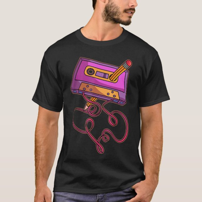 T-shirt 80s Cassetteape Pencil 1980s Retro Vintagehrowback (Devant)