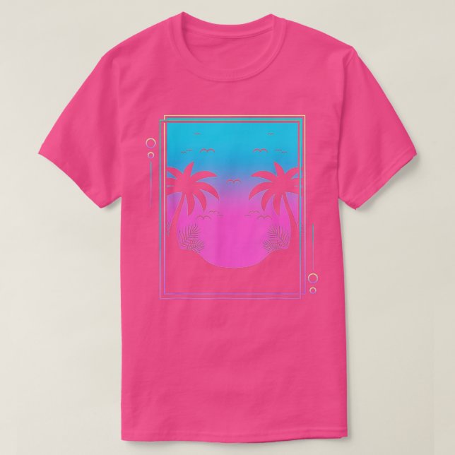 T-shirt 80s Palm Trees Sunrise Beach Tropical Summer Vapor (Design devant)