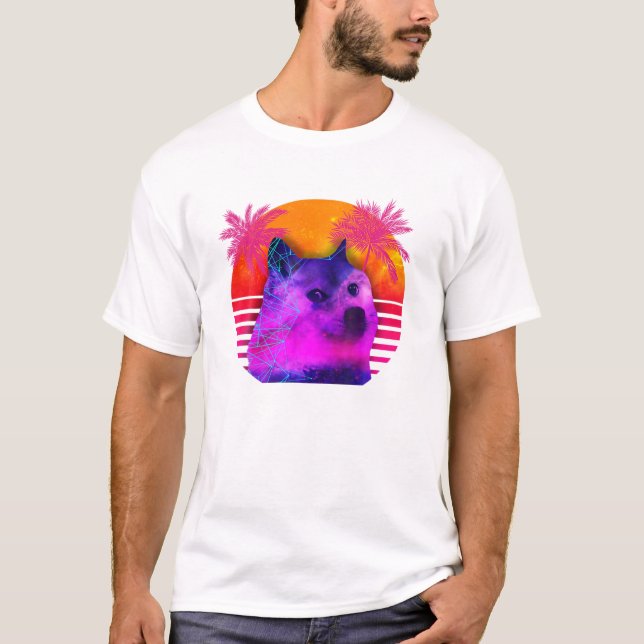 T-shirt 80s Retro Doge Hodl à la Lune (Devant)
