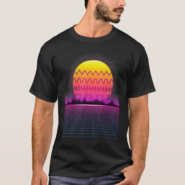 T-shirt 80s Retro Sunset Synthesizer  Synthwave Waveform (Devant)
