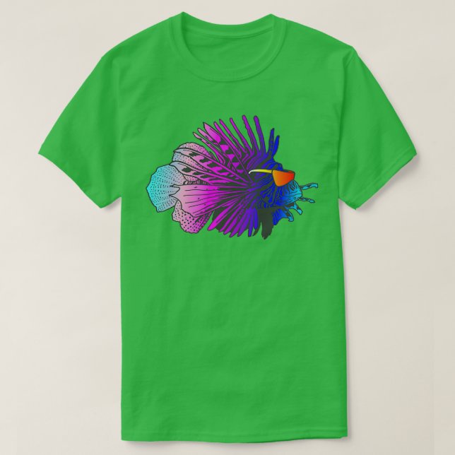 T-shirt 80s Retrowave Outrun Synthwave Poisson Lion (Design devant)