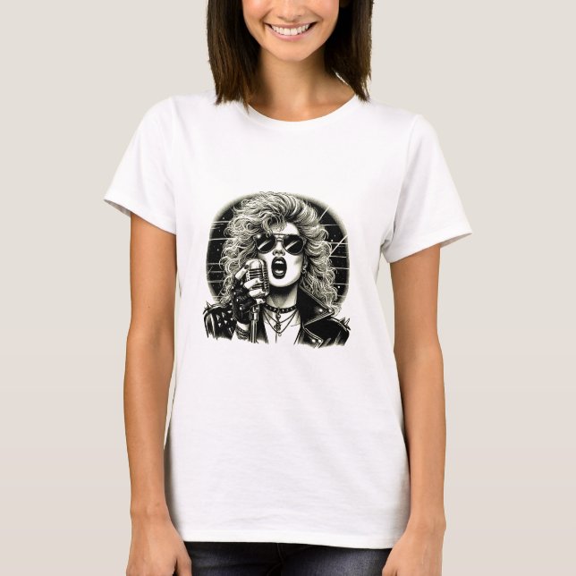T-shirt 80s Rocker chick chick chanteuse encre (Devant)