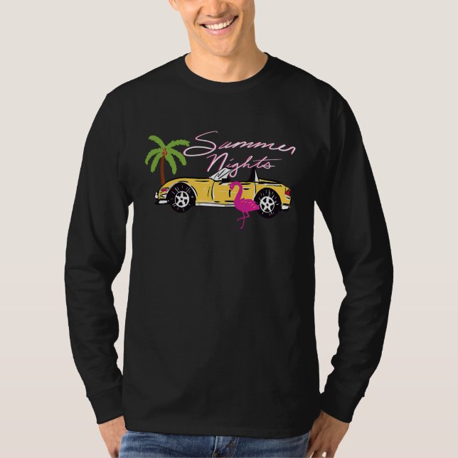T-shirt 80s Summer Nights Y2K Aesthetic Malibu Car Flaming (Devant)