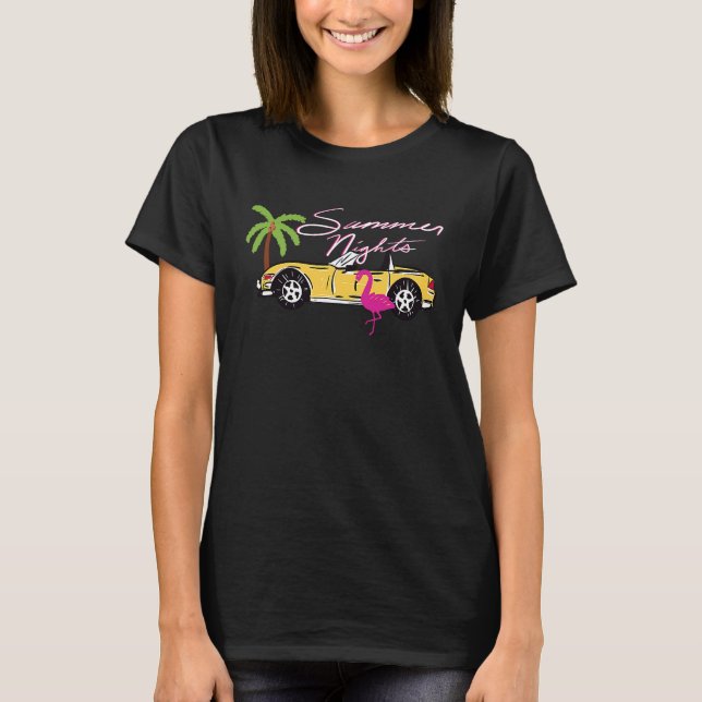T-shirt 80s Summer Nights Y2K Aesthetic Malibu Car Flaming (Devant)