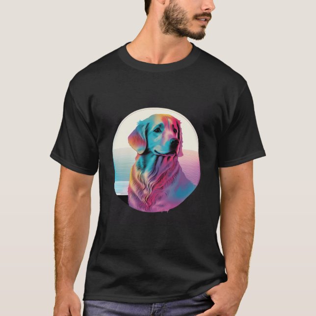 T-shirt 80s Synthwave Golden Retriever with a Retro Aesthe (Devant)