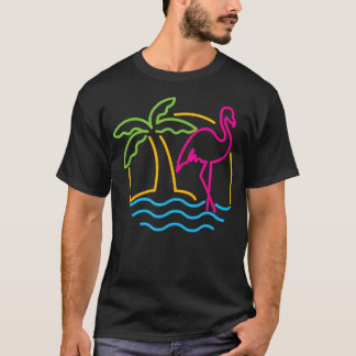 T-shirt 80S Vintage Miami Retro Neon Flamant rose rose