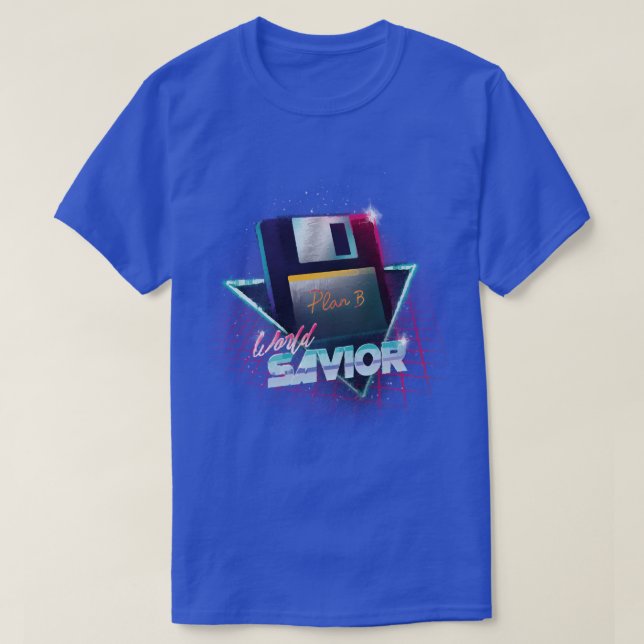T-shirt 80s World Savior - Disquette à ondes rétro - Compu (Design devant)