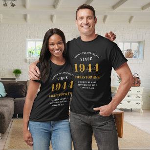T-shirt 80th Birthday 1944 Ajouter Nom Black Gold Party