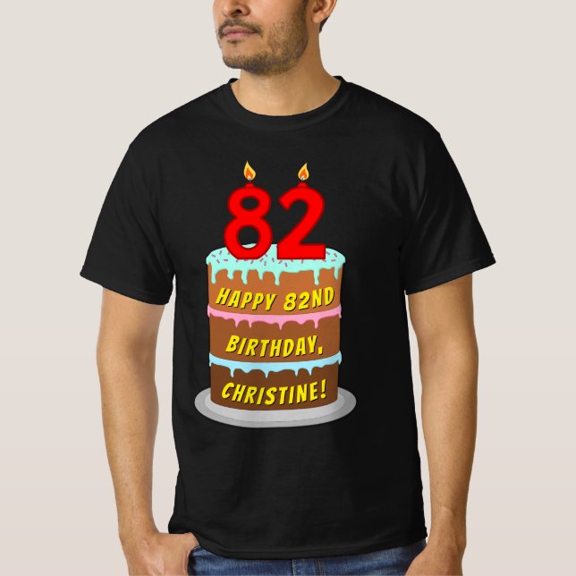 T-shirt 82e anniversaire — Fun Cake & Candles, avec nom pe (Devant)