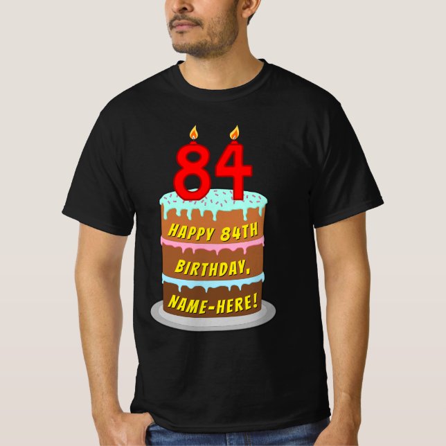 T-shirt 84e anniversaire — Fun Cake & Candles, avec nom pe (Devant)
