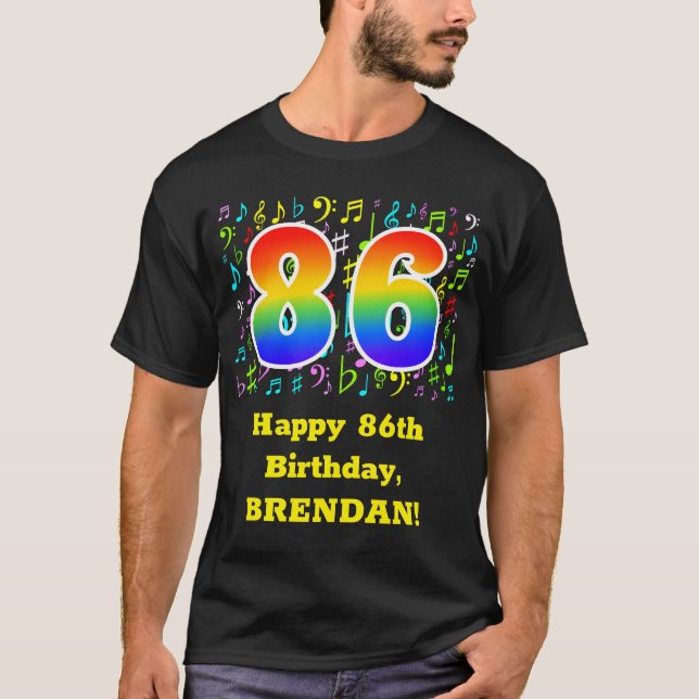 T-shirt 86e anniversaire : Symboles de musique colorée, Ar (Devant)