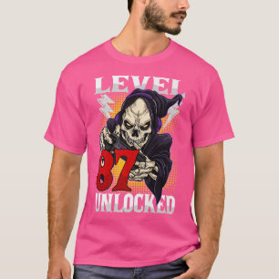 T-shirt 87e Anniversaire Gamer Skeleton Niveau 87 Gam déve