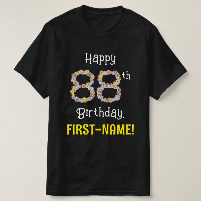T-shirt 88e anniversaire : Fleurs florales Numéro "88" + N (Design devant)