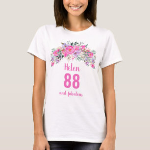 T-shirt 88e anniversaire nom floral rose