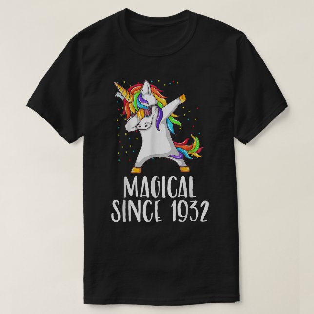 T-shirt 89e anniversaire, licorn dab, Magique depuis 1932  (Design devant)