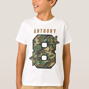 T-shirt 8 Anniversaire Boy Camo and Stars Nom personnalisé