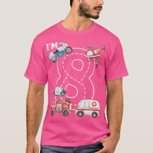 T-shirt 8 Anniversaire Camion d'incendie Ambulance voiture